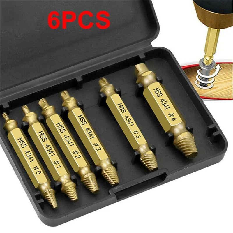 6Pcs Damaged Screw Extractor Speed Out Drill Bits Broken Bolt Remover Tool Kit