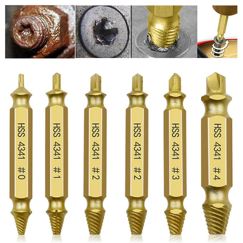 6Pcs Damaged Screw Extractor Speed Out Drill Bits Broken Bolt Remover Tool Kit