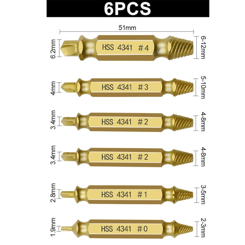 6Pcs Damaged Screw Extractor Speed Out Drill Bits Broken Bolt Remover Tool Kit