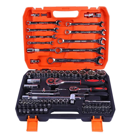 82pcs Socket Set Wrench Drive Metric Flexiable Extension Bar Repair Tools